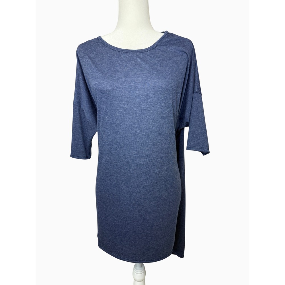 LuLaRoe Irma Tunic Top XL Blue Heather High Low Stretch Casual USA Made